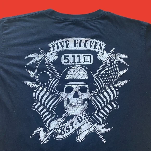 5.11 Tactical Double Sided Skull and Bones Cross Flag Short Sleeve Tee in Black - Picture 2 of 5